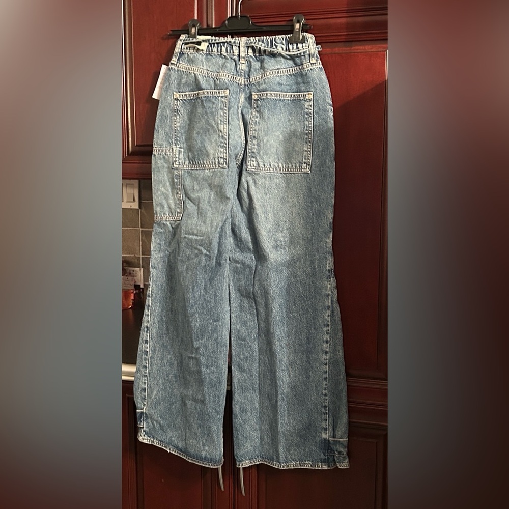 Free People Light Wash Wide Leg Patchwork Jeans - Picture 8 of 9
